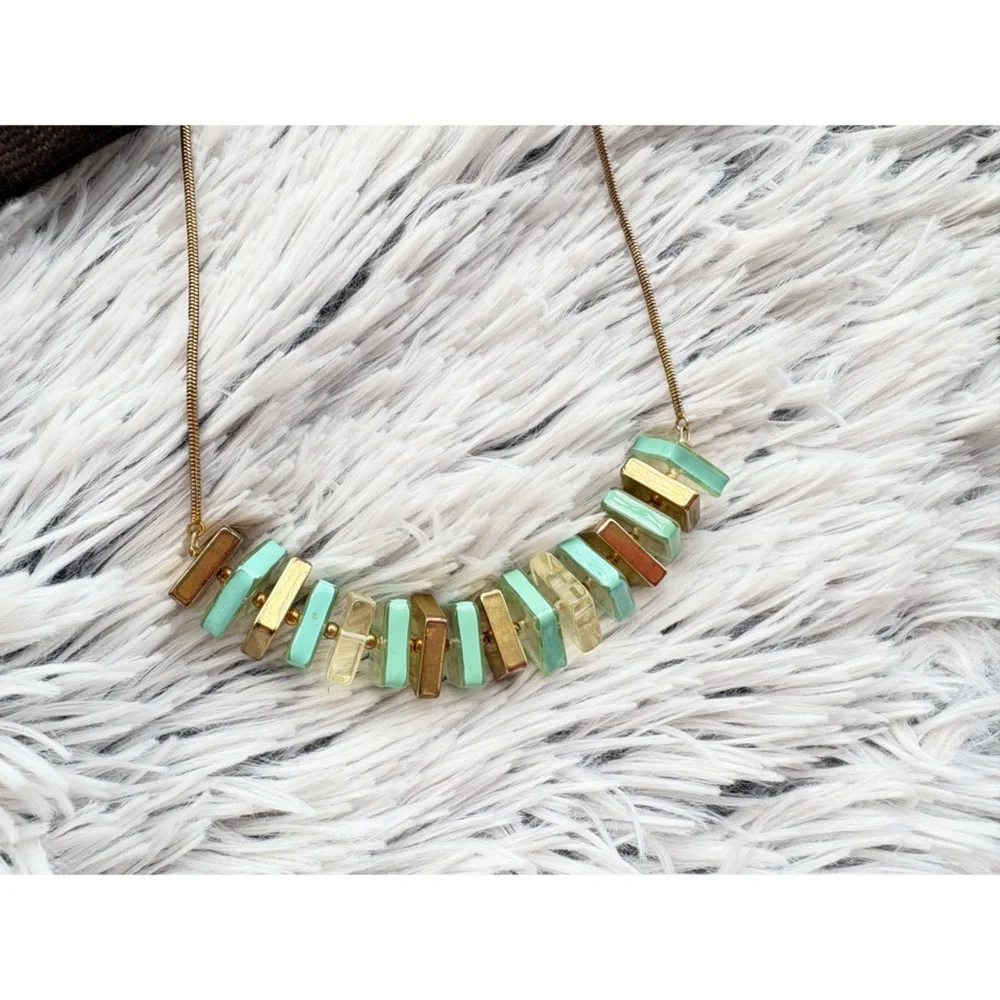 Kate Spade Statement‎ Necklace with Green and Gold Tiles